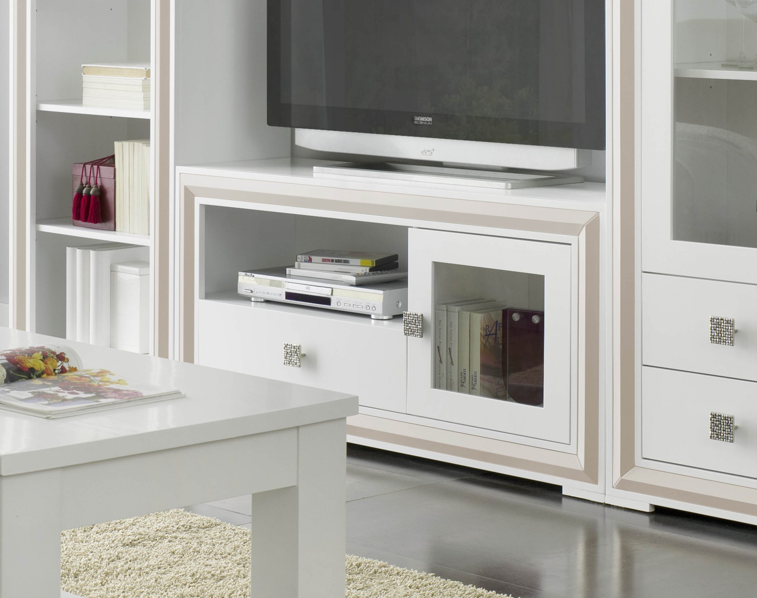 Mueble tv romántico blanco estilo francés económico gran diseño